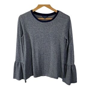 Lucky Brand Womens Size Petite Small Navy Blue White Striped Long Bell Sleeve (M